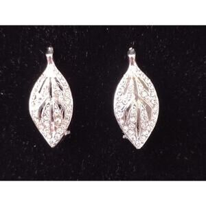 Goldette Signed Vintage Silver‎ Tone Clip On Earrings with Rhinestones